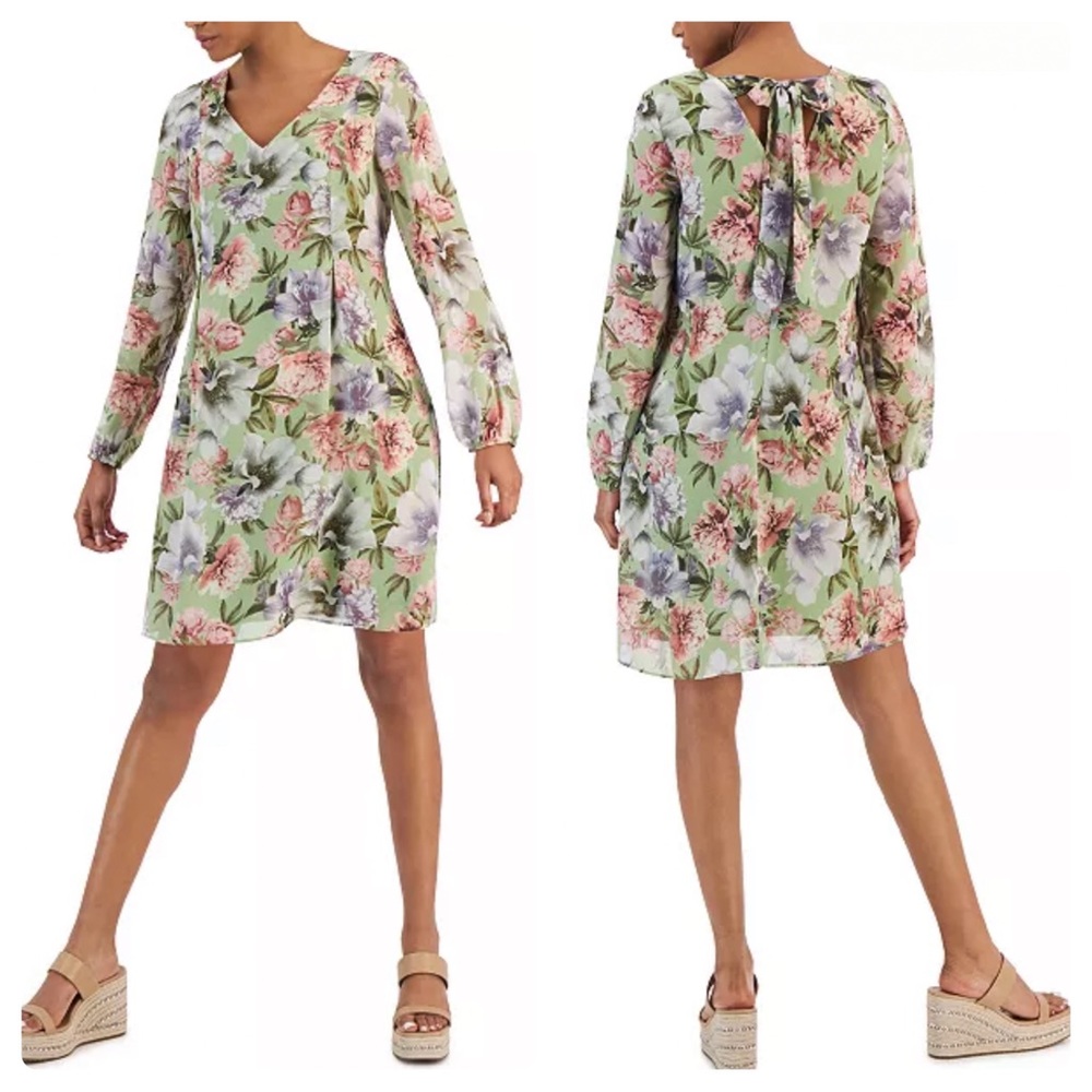 INC Floral Tie Back Mini Swing Dress
